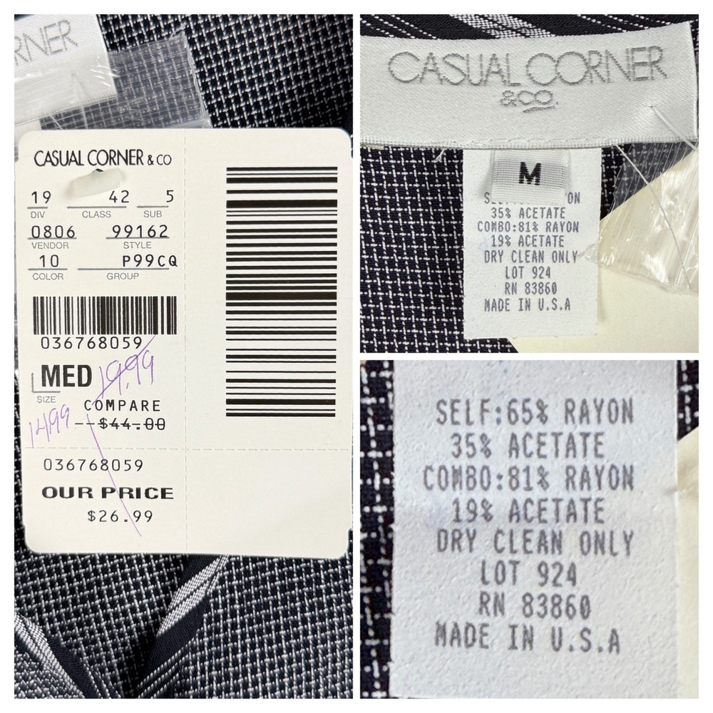 NEW Vtg Casual Corner & Co Women's Medium 2 Piece Skirt Top Set Black White USA - Picture 6 of 16